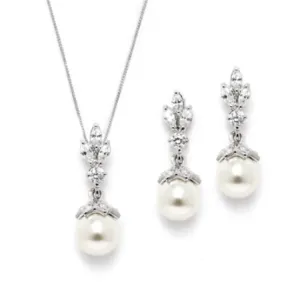 Acacia Pearl & Cubic Zirconia Pendant Necklace & Earring Set