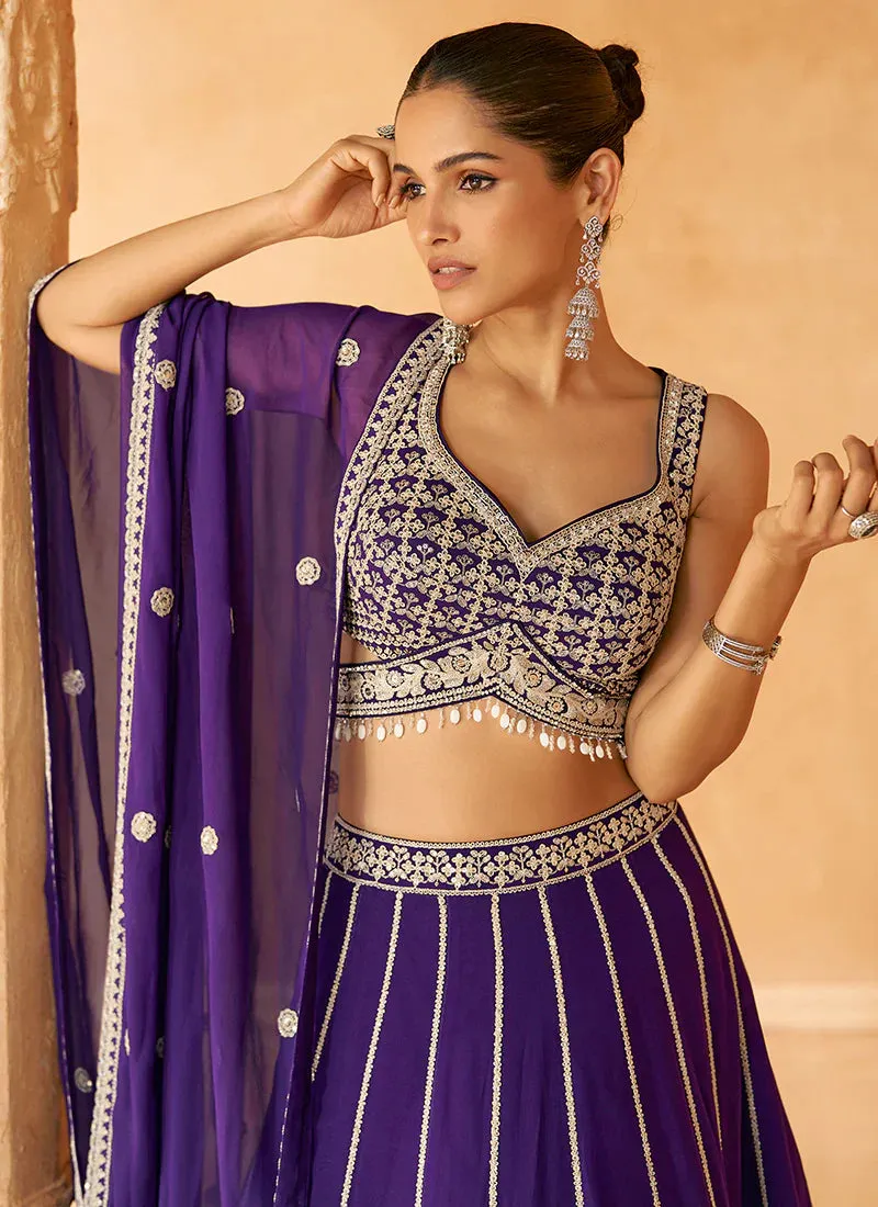Affordable Plum Embroidered Lehenga