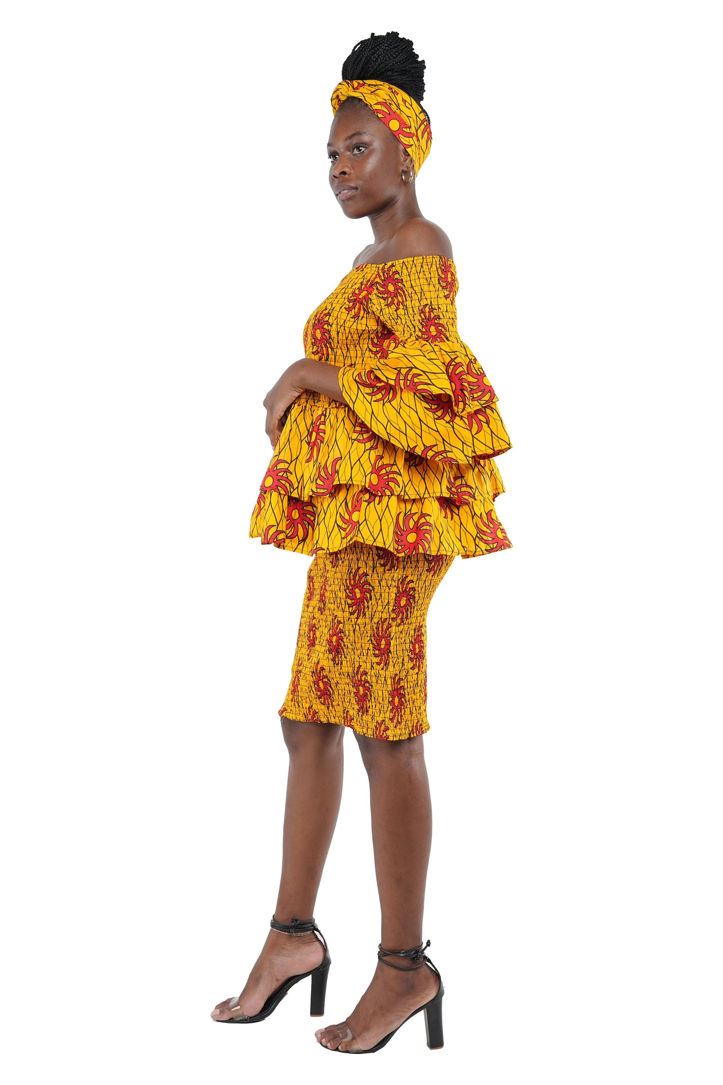 African Double Layer Top & Pencil Skirt Set