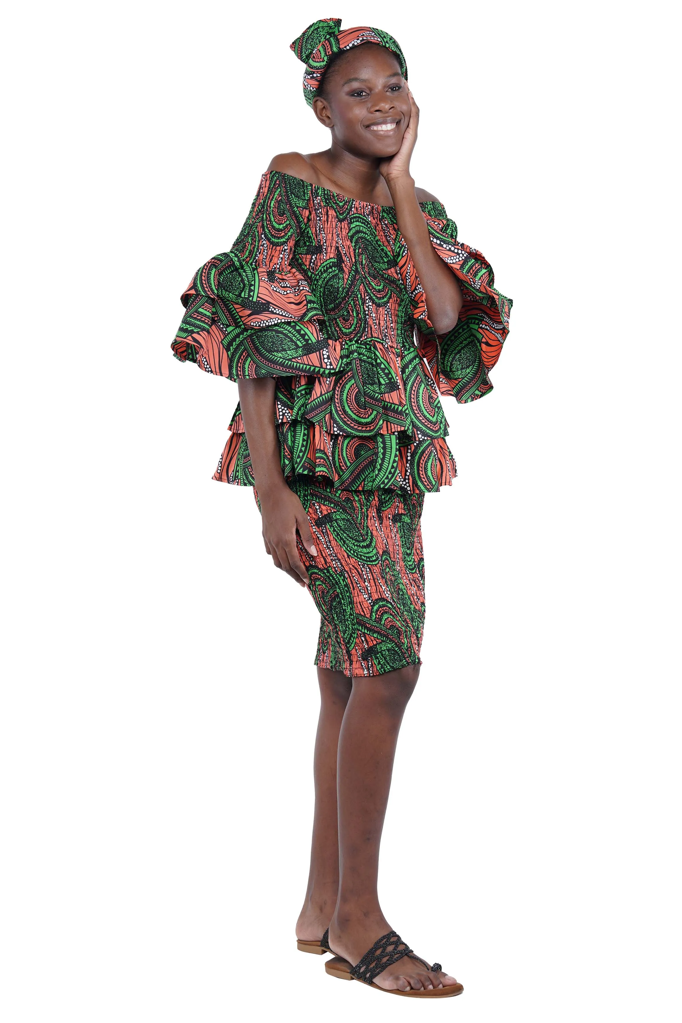 African Double Layer Top & Pencil Skirt Set