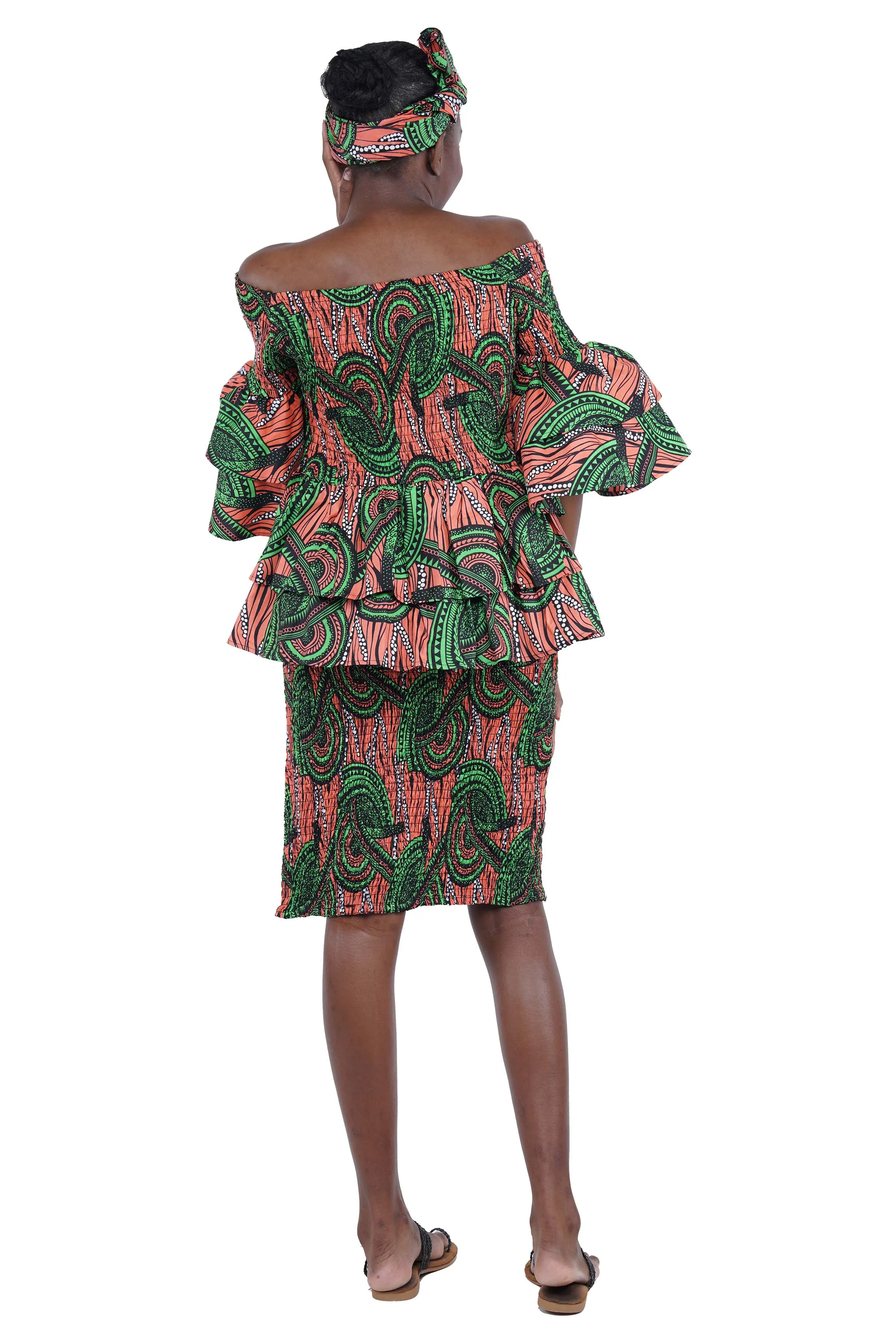 African Double Layer Top & Pencil Skirt Set