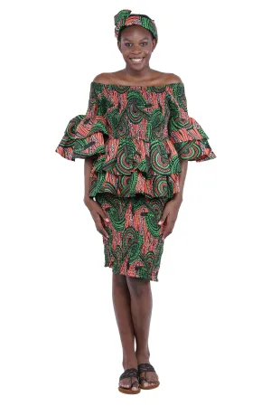 African Double Layer Top & Pencil Skirt Set
