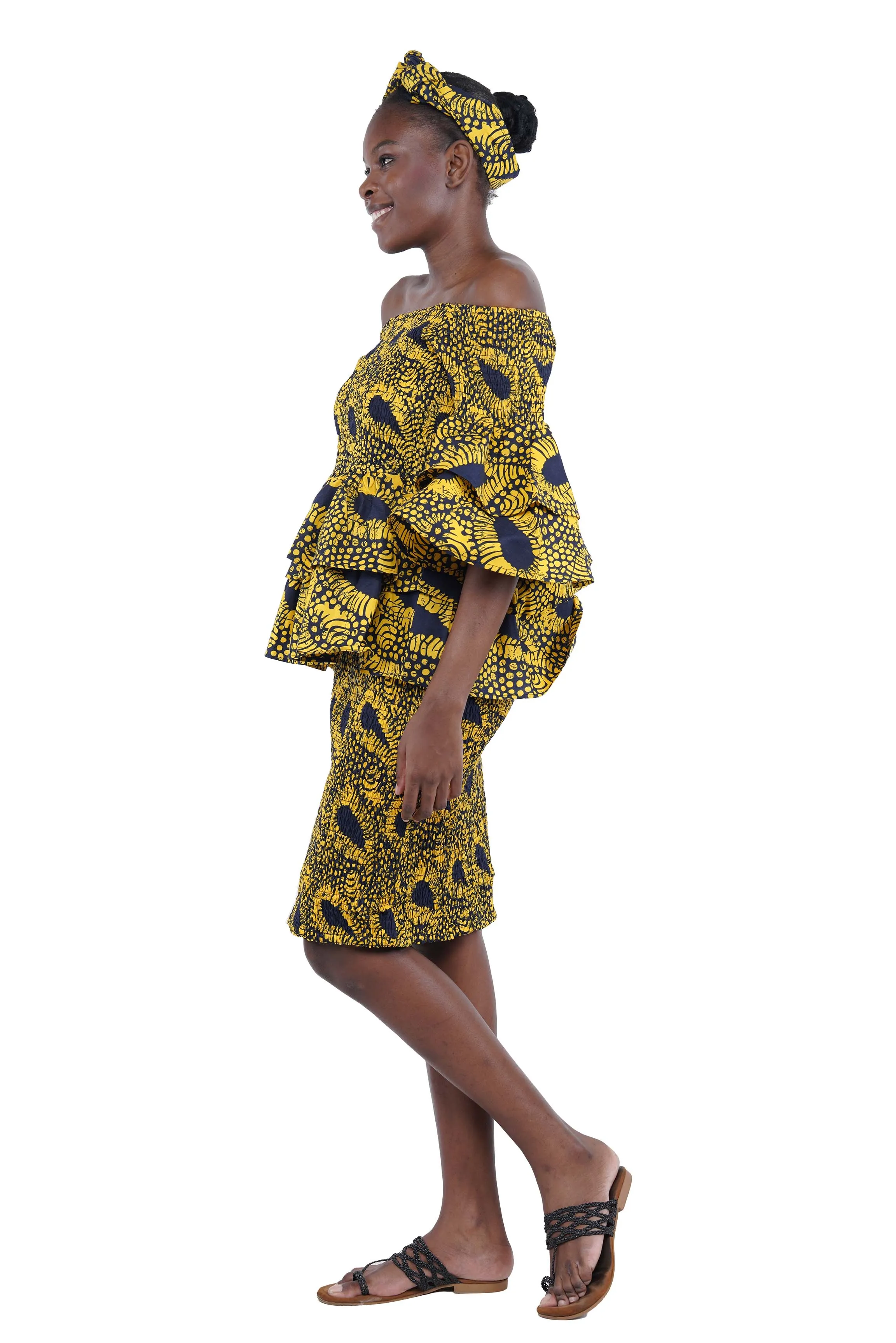 African Double Layer Top & Pencil Skirt Set