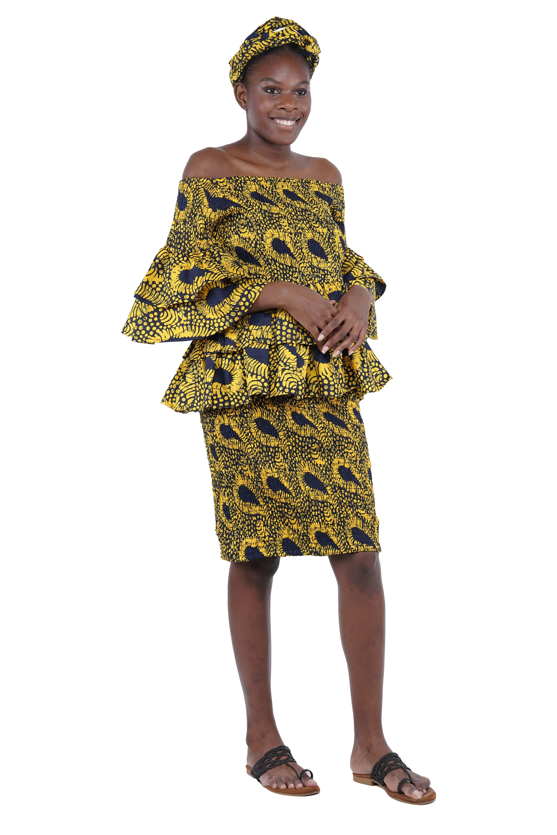 African Double Layer Top & Pencil Skirt Set