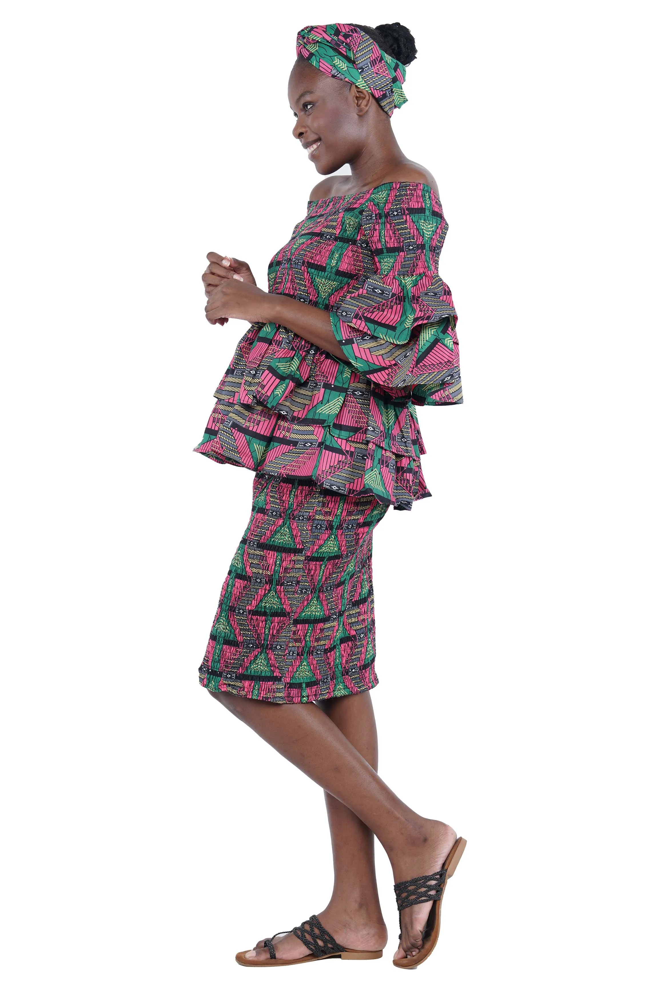 African Double Layer Top & Pencil Skirt Set