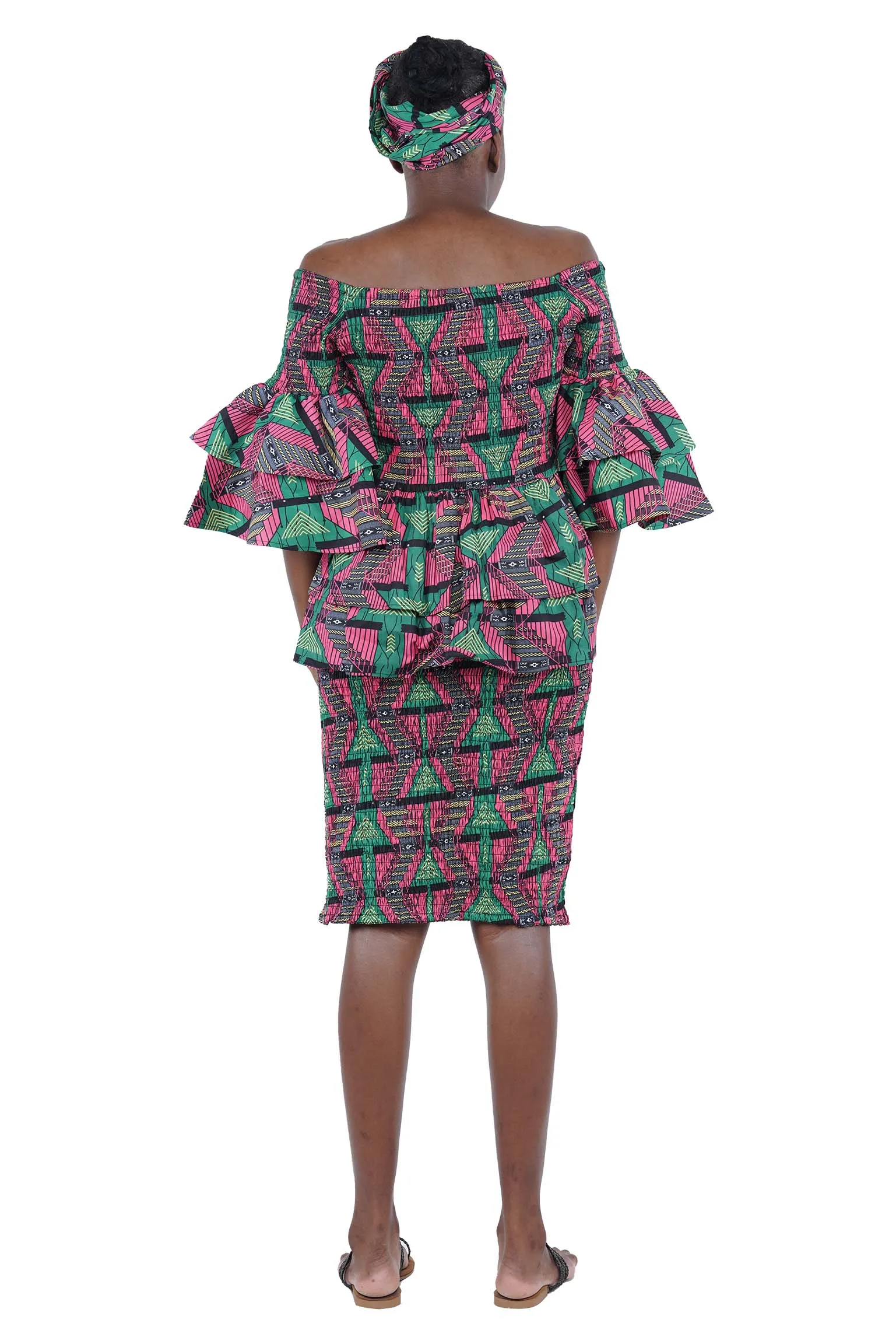 African Double Layer Top & Pencil Skirt Set