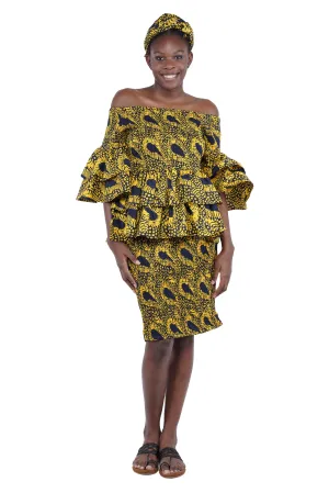 African Double Layer Top & Pencil Skirt Set