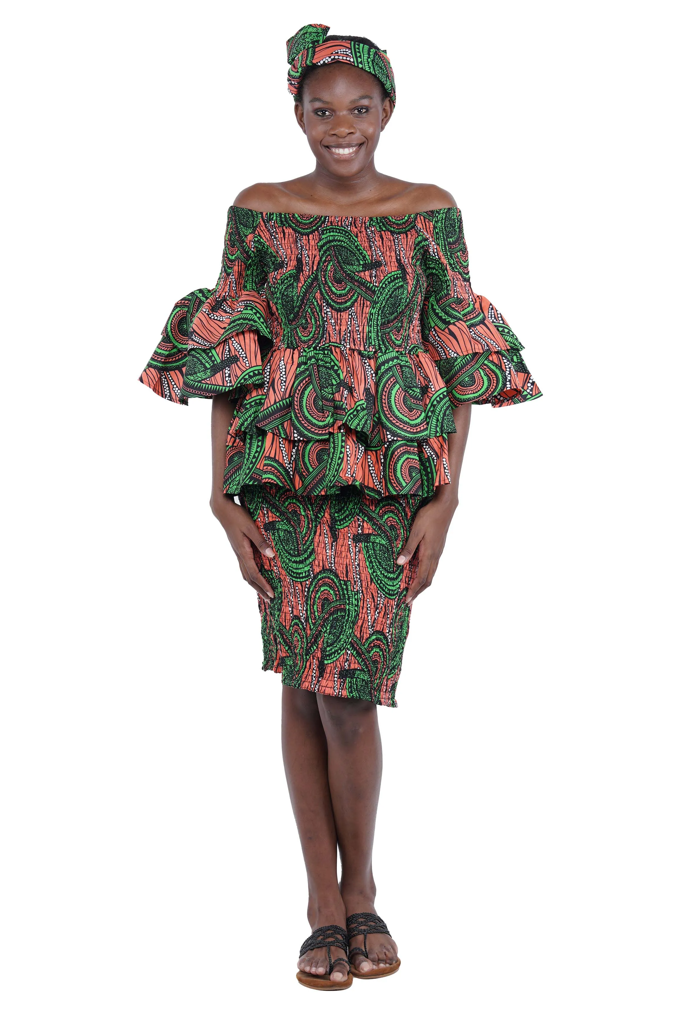 African Double Layer Top & Pencil Skirt Set