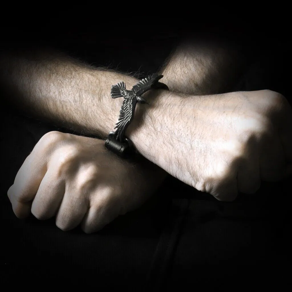 Alchemy A109 Black Consort Wriststrap Gothic Raven Black Leather Strap Buckle