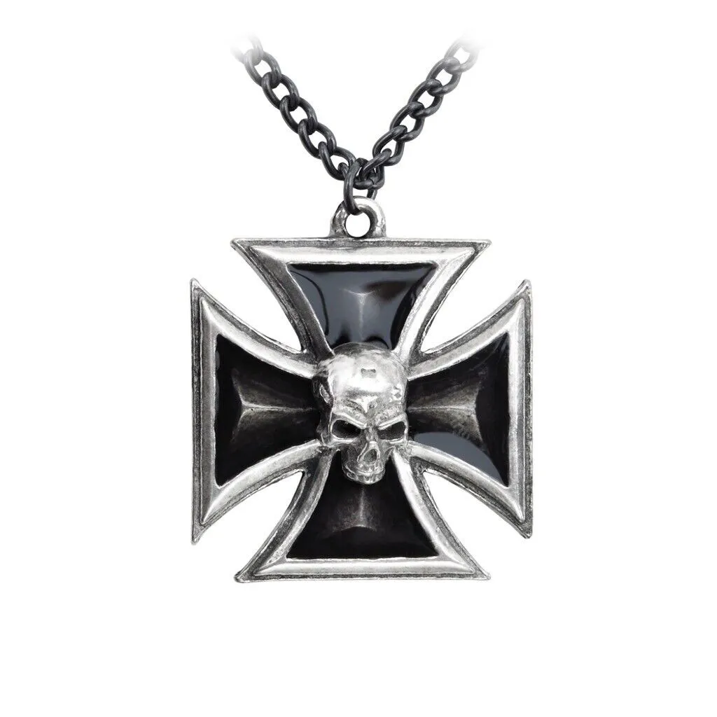 Alchemy Gothic P617 Black Knight's Cross Pendant Necklace Skull Iron Men Women