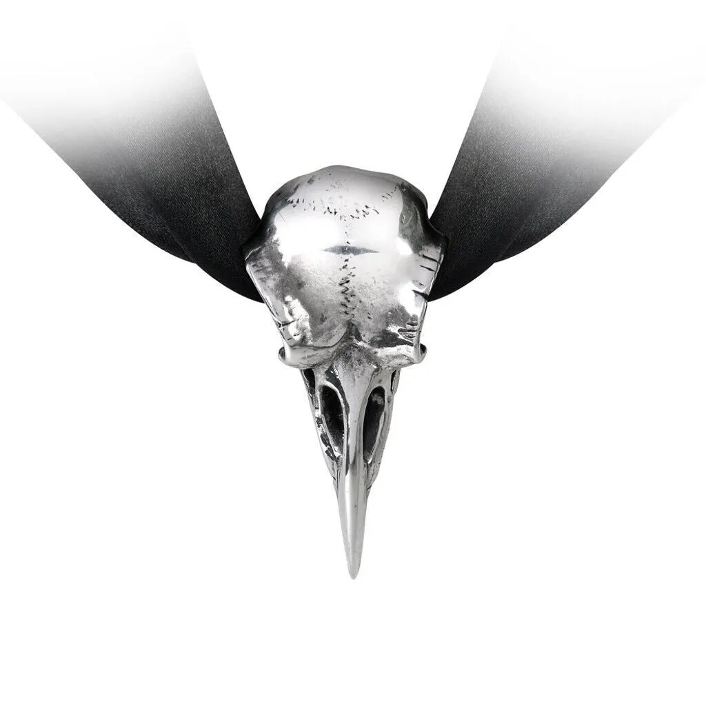 Alchemy Gothic P736 Rabeschadel Choker Necklace Satin 39” Raven Skull Odin