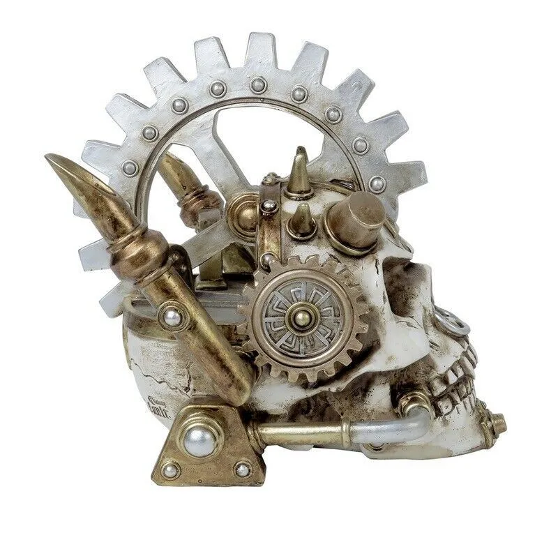 Alchemy Gothic V73 Steamhead Skull Punk Spikes Steampunk Gear Resin Statue Decor