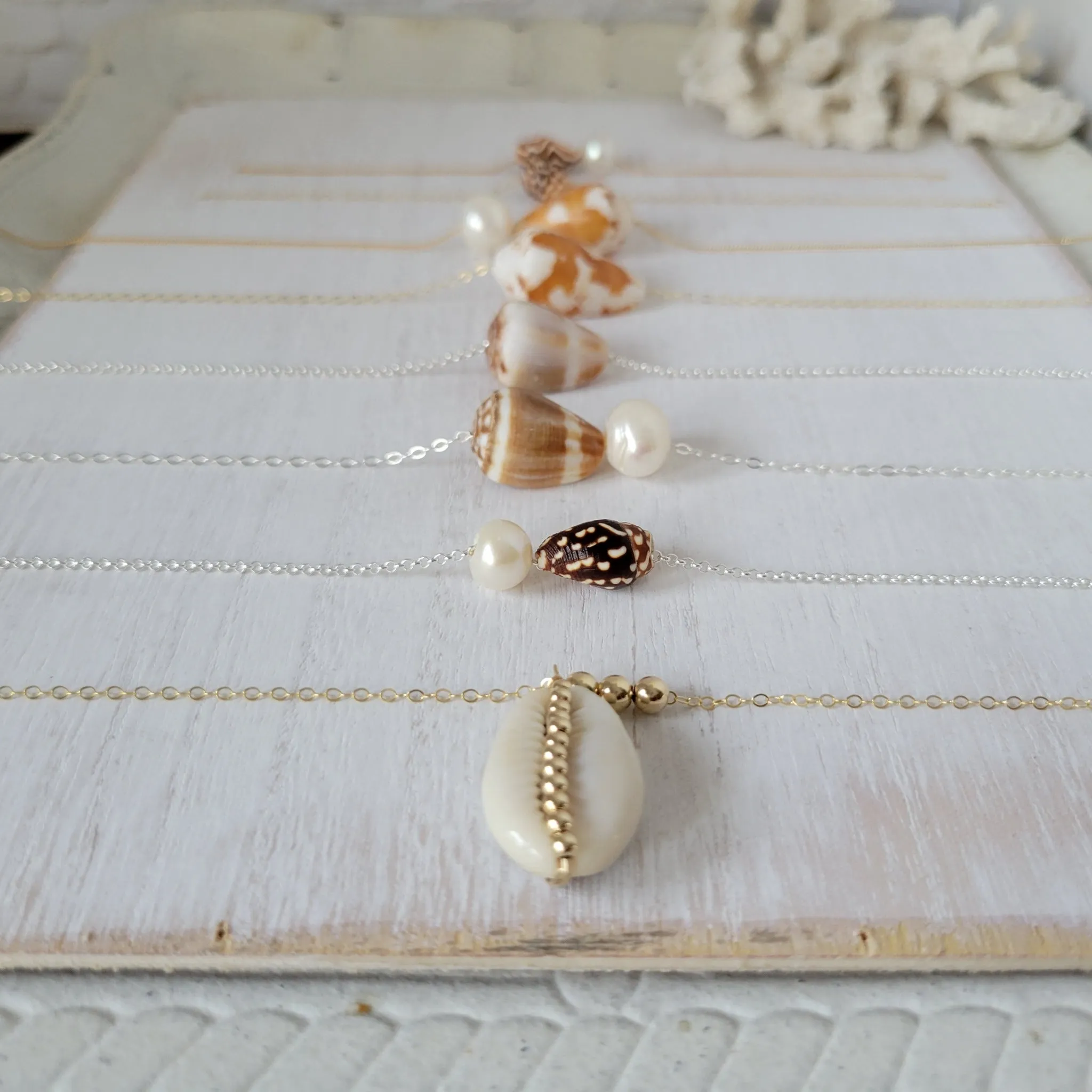 Aloha Natural Shell Necklace - Small, Med, or Large - Sterling or Gold