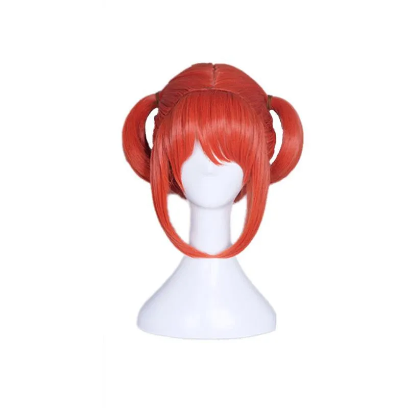 Anime Gintama Kagura Short Orange Red Cosplay Wigs with Free Headdress