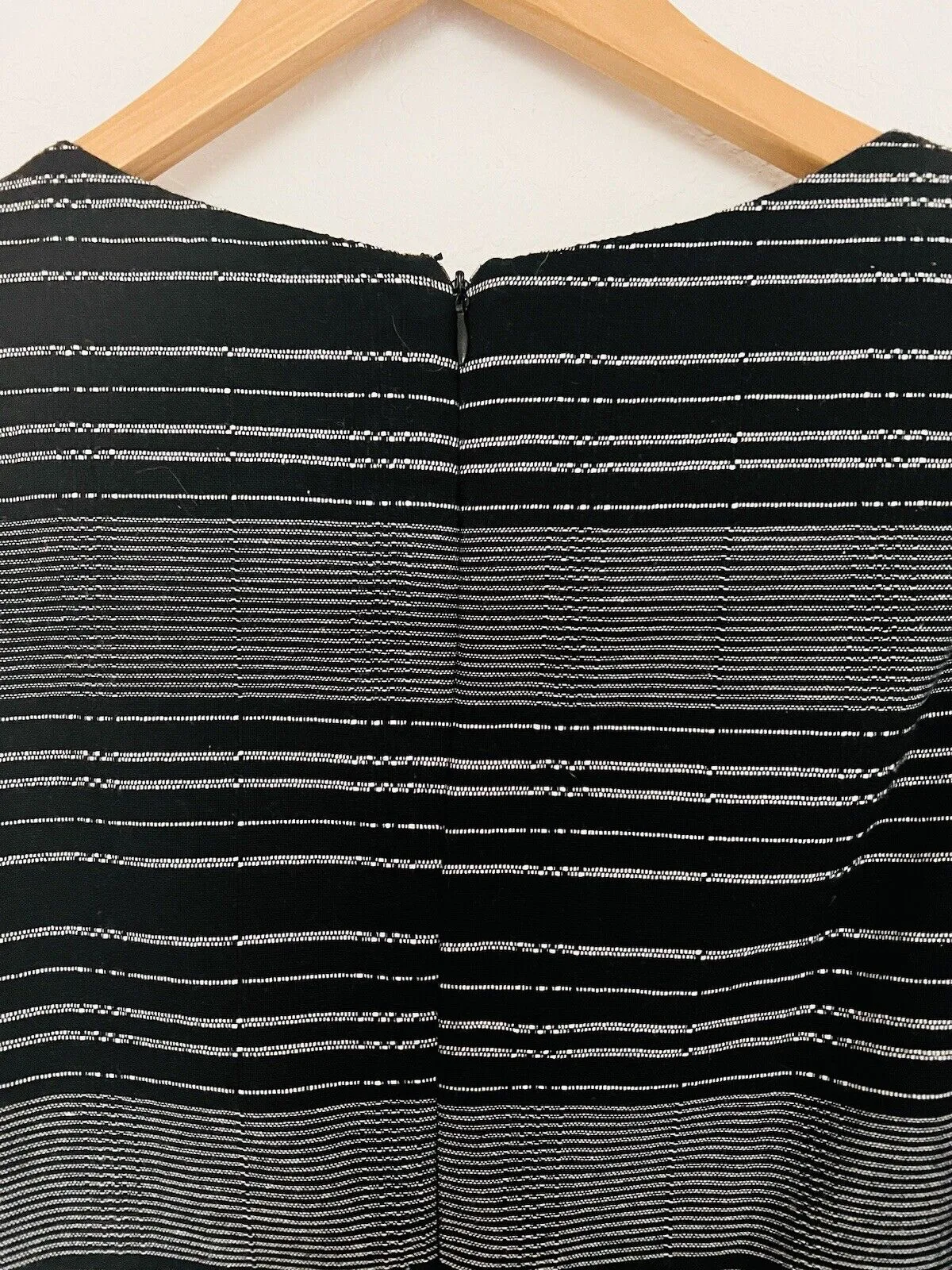 ANTHROPOLOGIE Moon River Dress Sz S Woven Flutter Sleeve Black Striped Boho