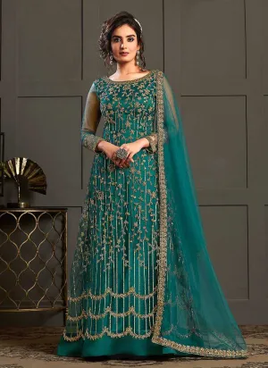 Aquamarine Heavy Embroidered Gown Style Anarkali Suit