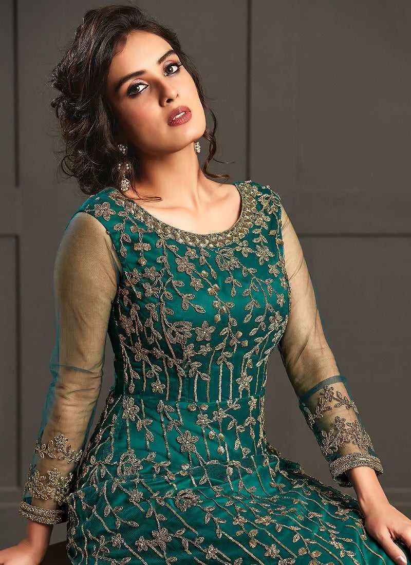 Aquamarine Heavy Embroidered Gown Style Anarkali Suit