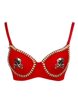 B Cup Goth Punk Metallic Rivets Skull Clubwear Party Bra Top