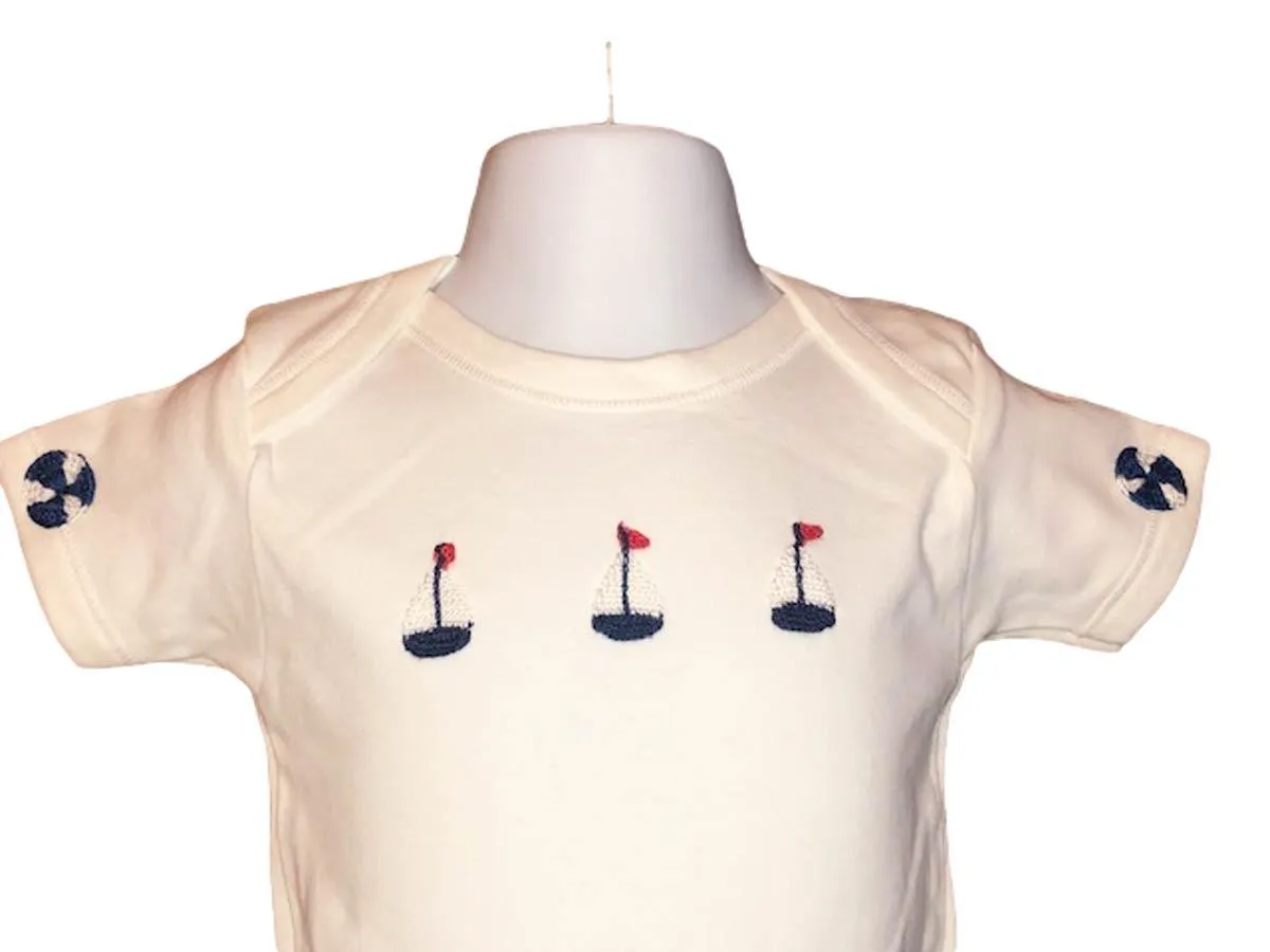 Baby One Piece with Sailboats Applique