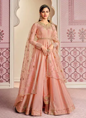 Baby Pink Floral Embroidered Designer Pant Style Anarkali