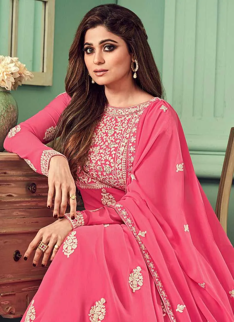Baby Pink Floral Heavy Embroidered Floor touch Anarkali