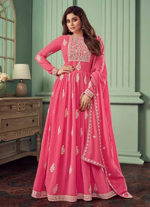 Baby Pink Floral Heavy Embroidered Floor touch Anarkali