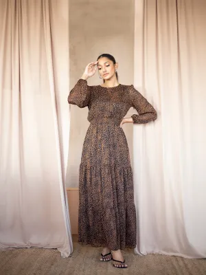 Balloon Sleeve Tiered Maxi Dress