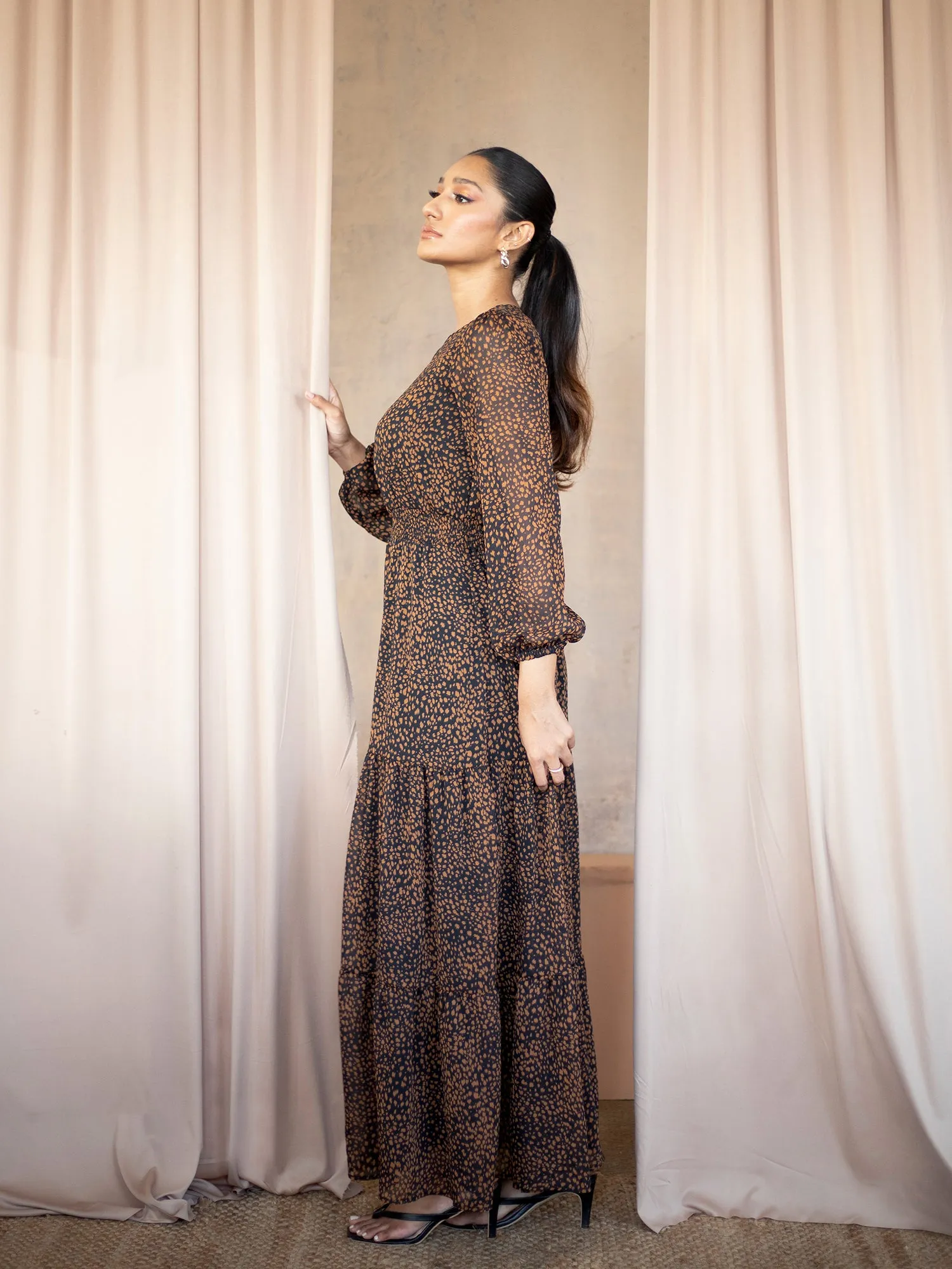 Balloon Sleeve Tiered Maxi Dress
