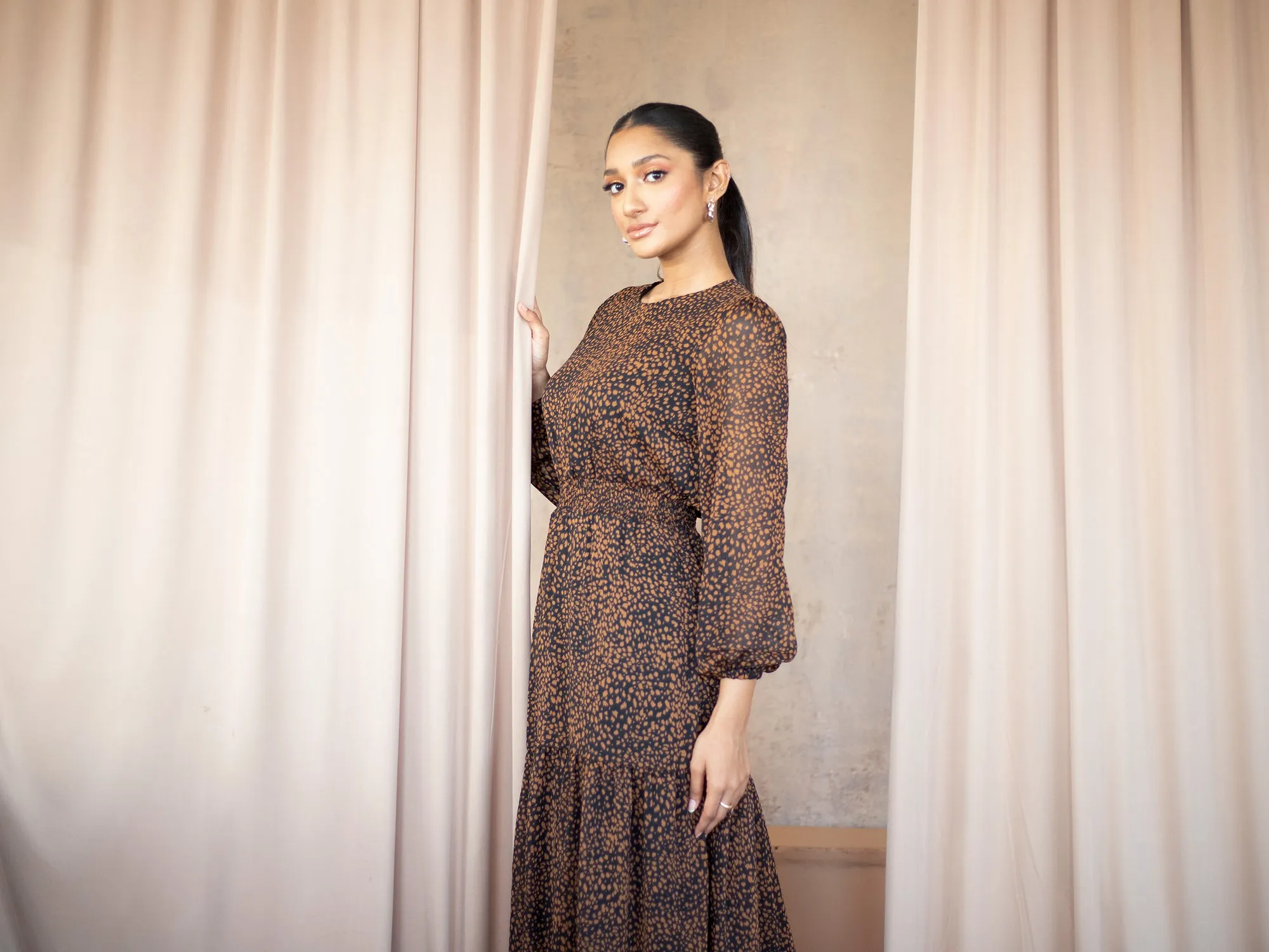 Balloon Sleeve Tiered Maxi Dress