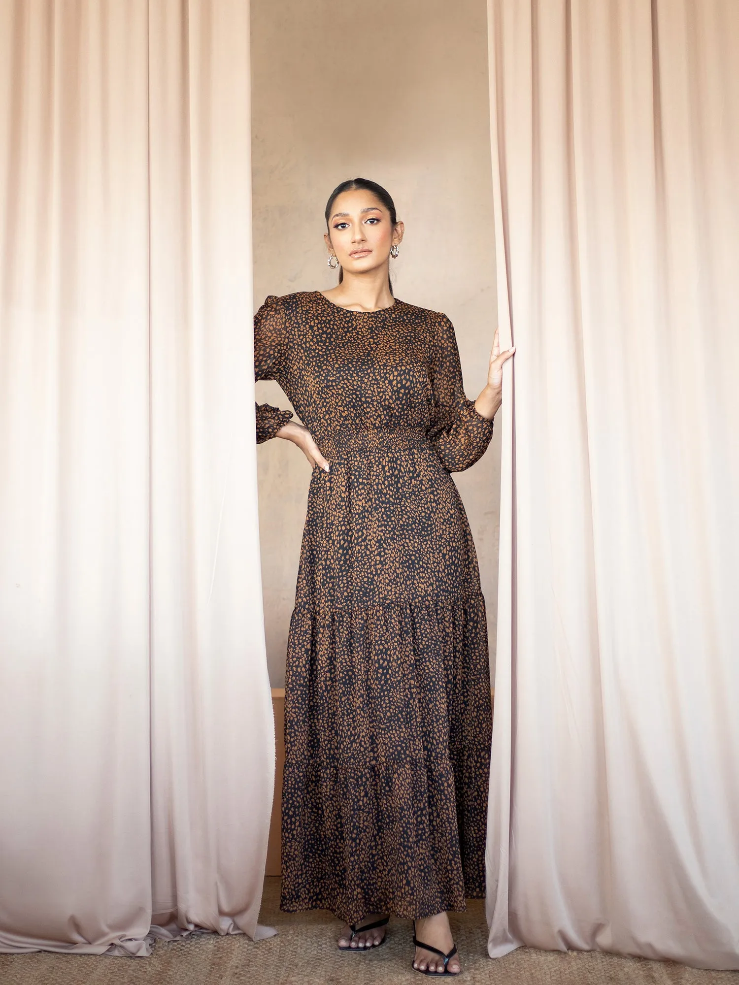Balloon Sleeve Tiered Maxi Dress