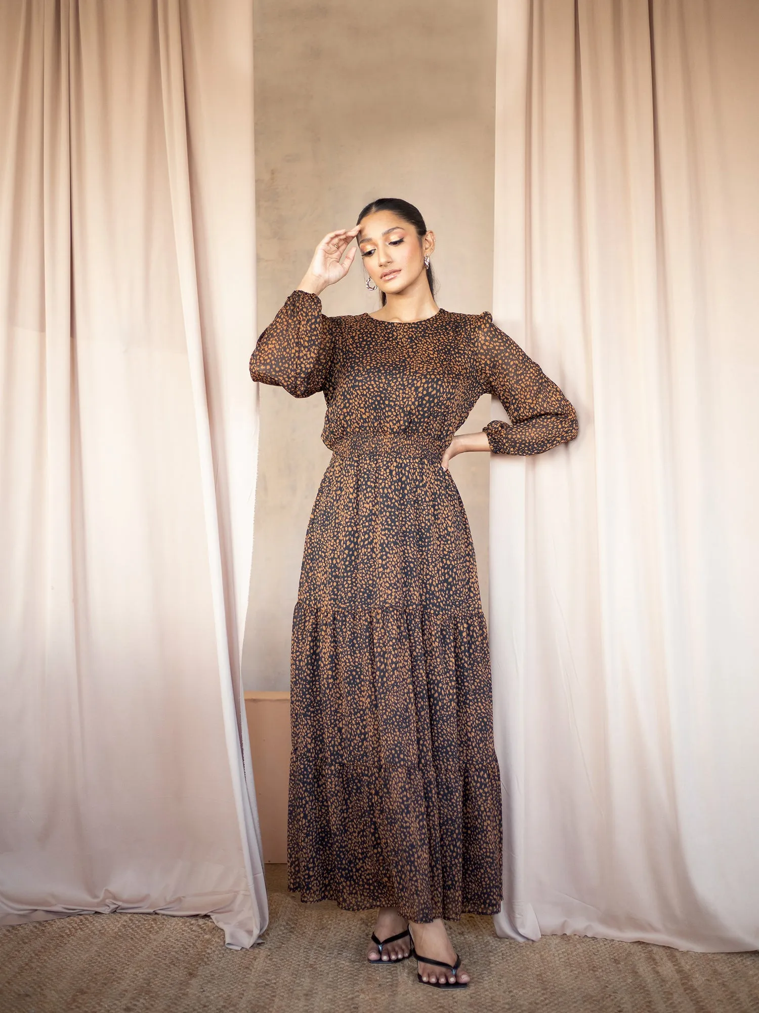 Balloon Sleeve Tiered Maxi Dress