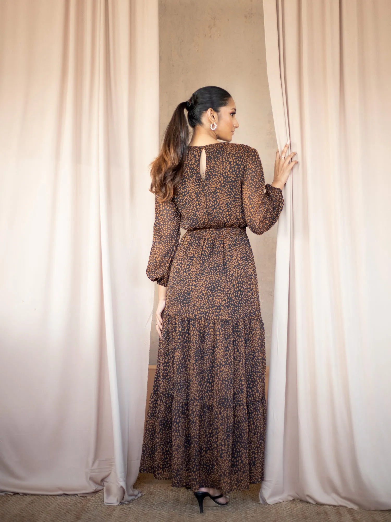 Balloon Sleeve Tiered Maxi Dress