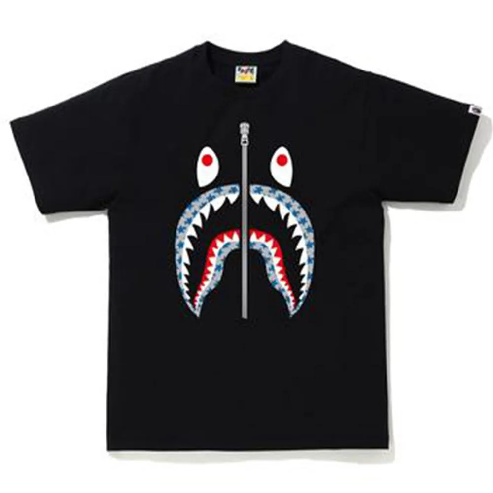 BAPE STA Pattern "Front Shark" Tee Black/Blue