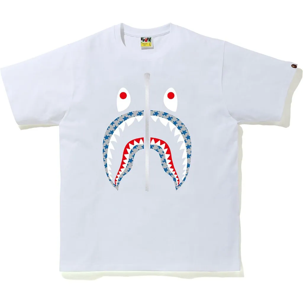 BAPE STA Pattern "Front Shark" Tee White/Blue