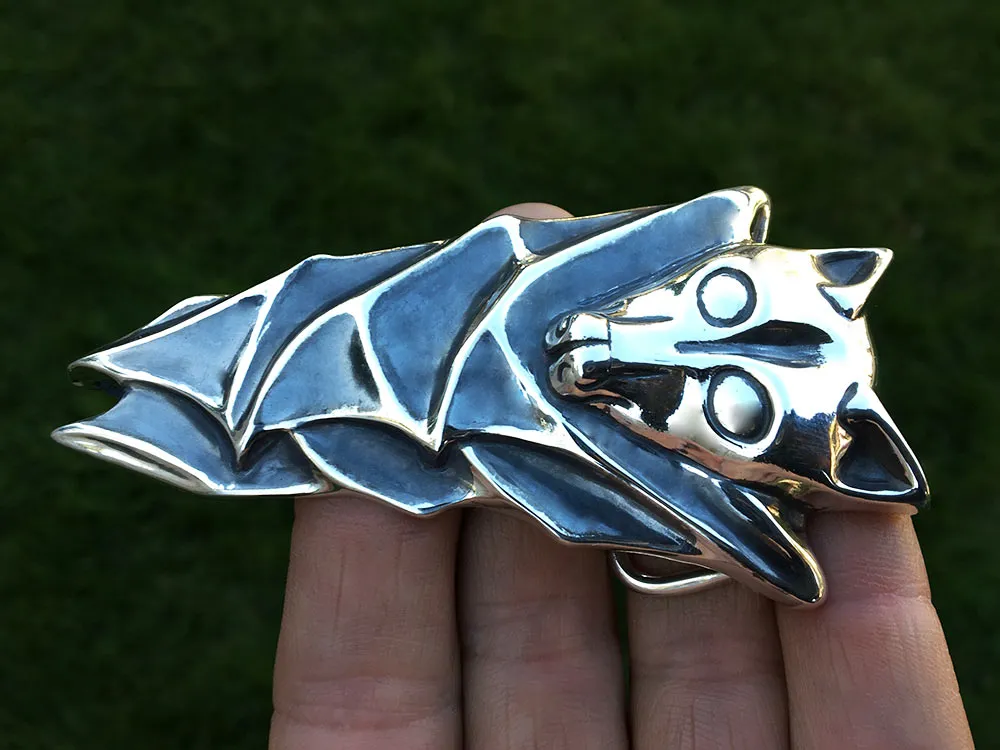 Bat Belt Buckle Sterling Silver or Yellow Brass