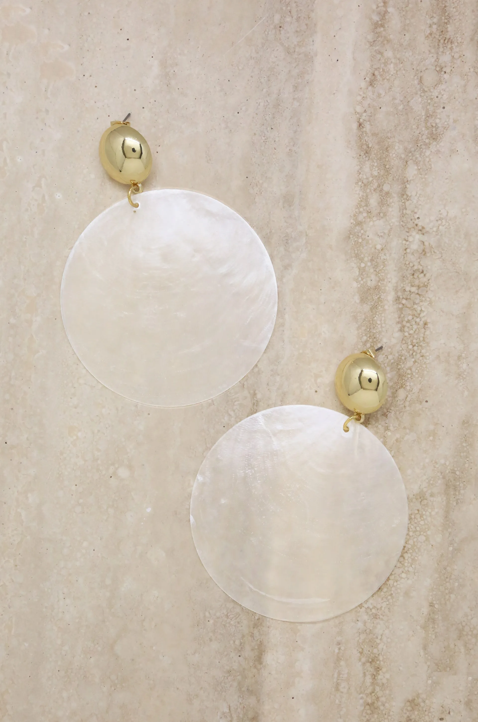 Beach Queen Large White Shell & 18k Gold Plated Earrings