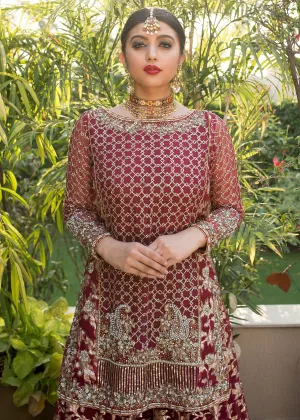 Beautiful embroidered bridal dress in lavish red color # B3363
