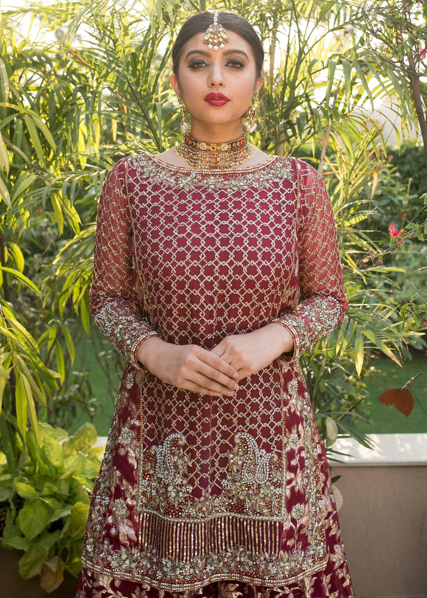 Beautiful embroidered bridal dress in lavish red color # B3363