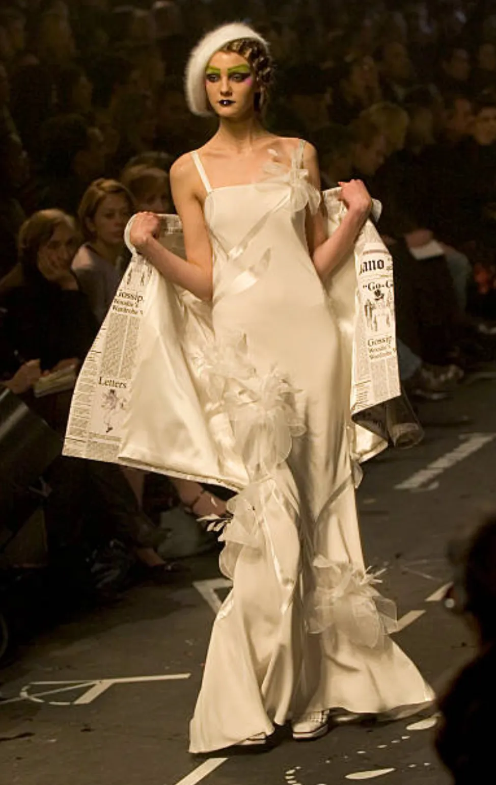 Beautiful Fall 2005 John Galliano Bias Cut Black Silk Dress w Hand Applied Silk Flowers