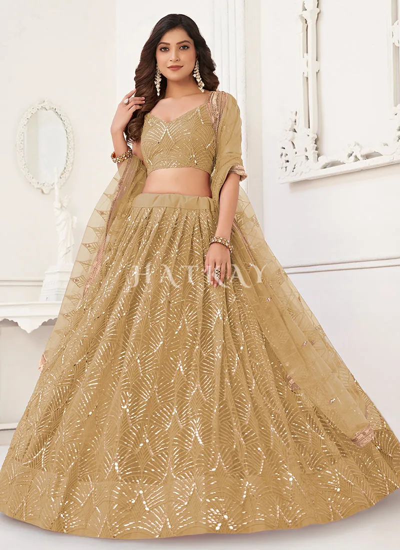 Beige Golden Traditional Wedding Lehenga Choli