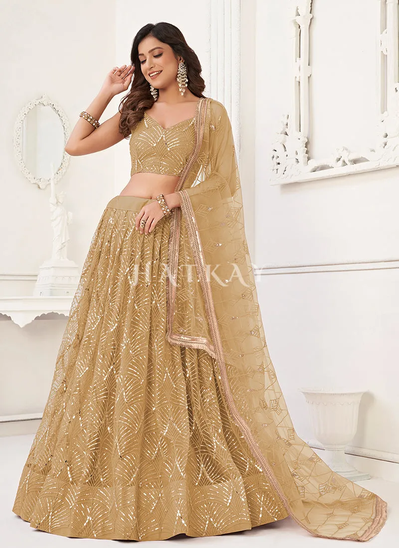 Beige Golden Traditional Wedding Lehenga Choli