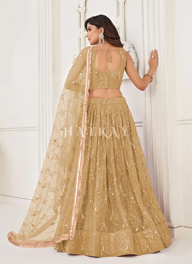 Beige Golden Traditional Wedding Lehenga Choli