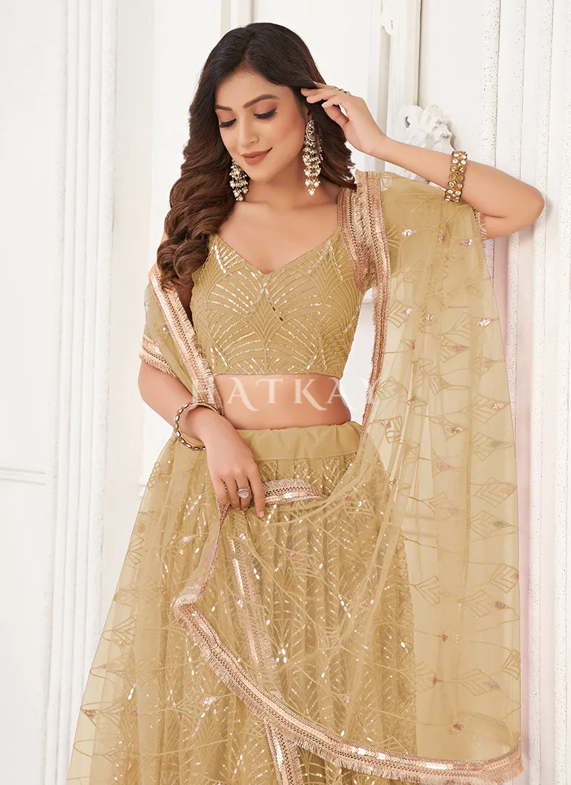 Beige Golden Traditional Wedding Lehenga Choli