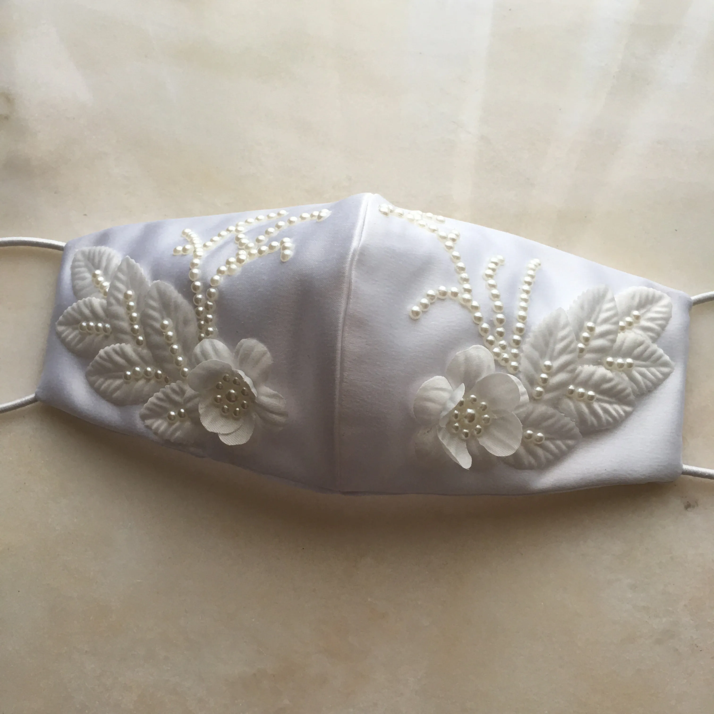 Biella Bridal Face Mask embellished with flowers and pearls