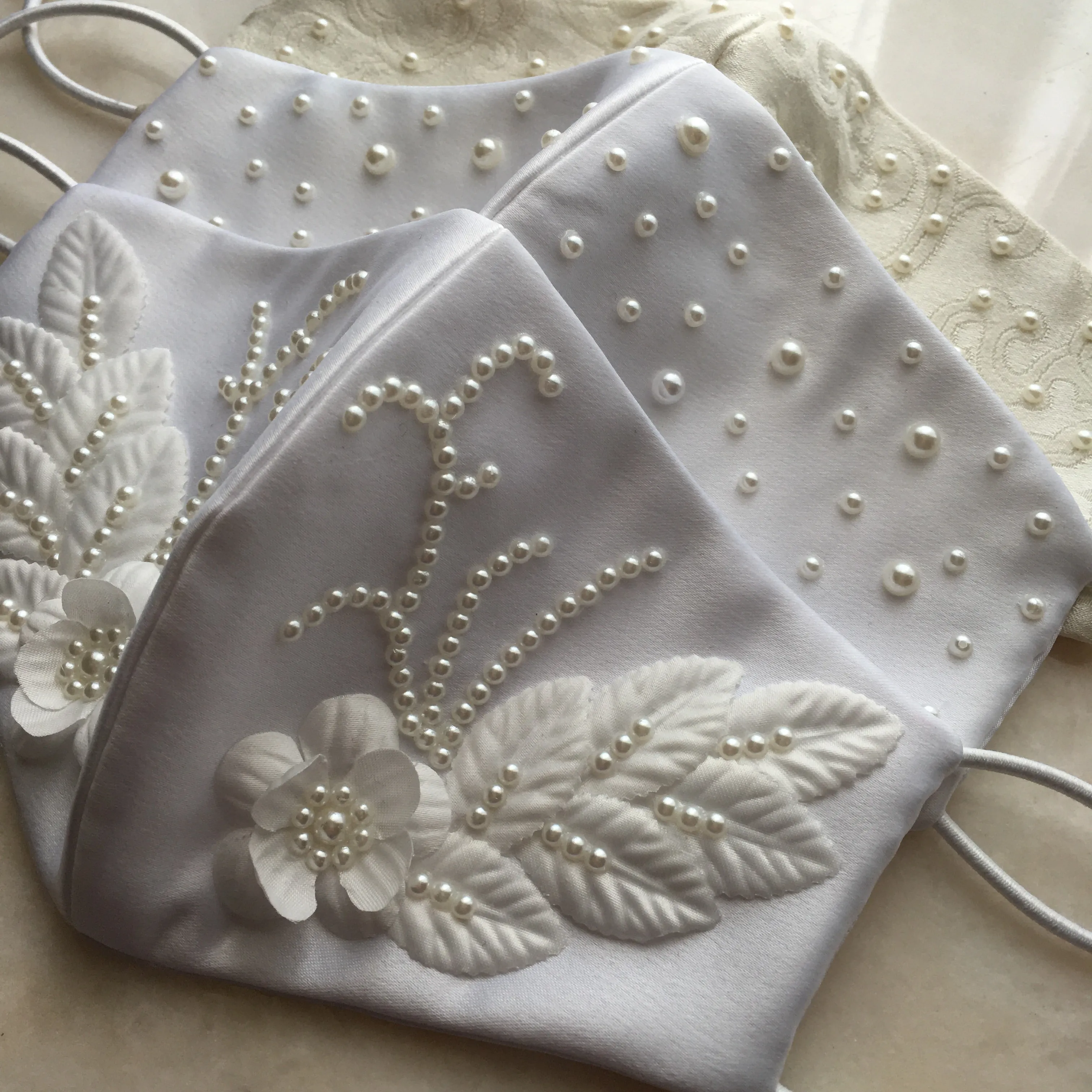 Biella Bridal Face Mask embellished with flowers and pearls