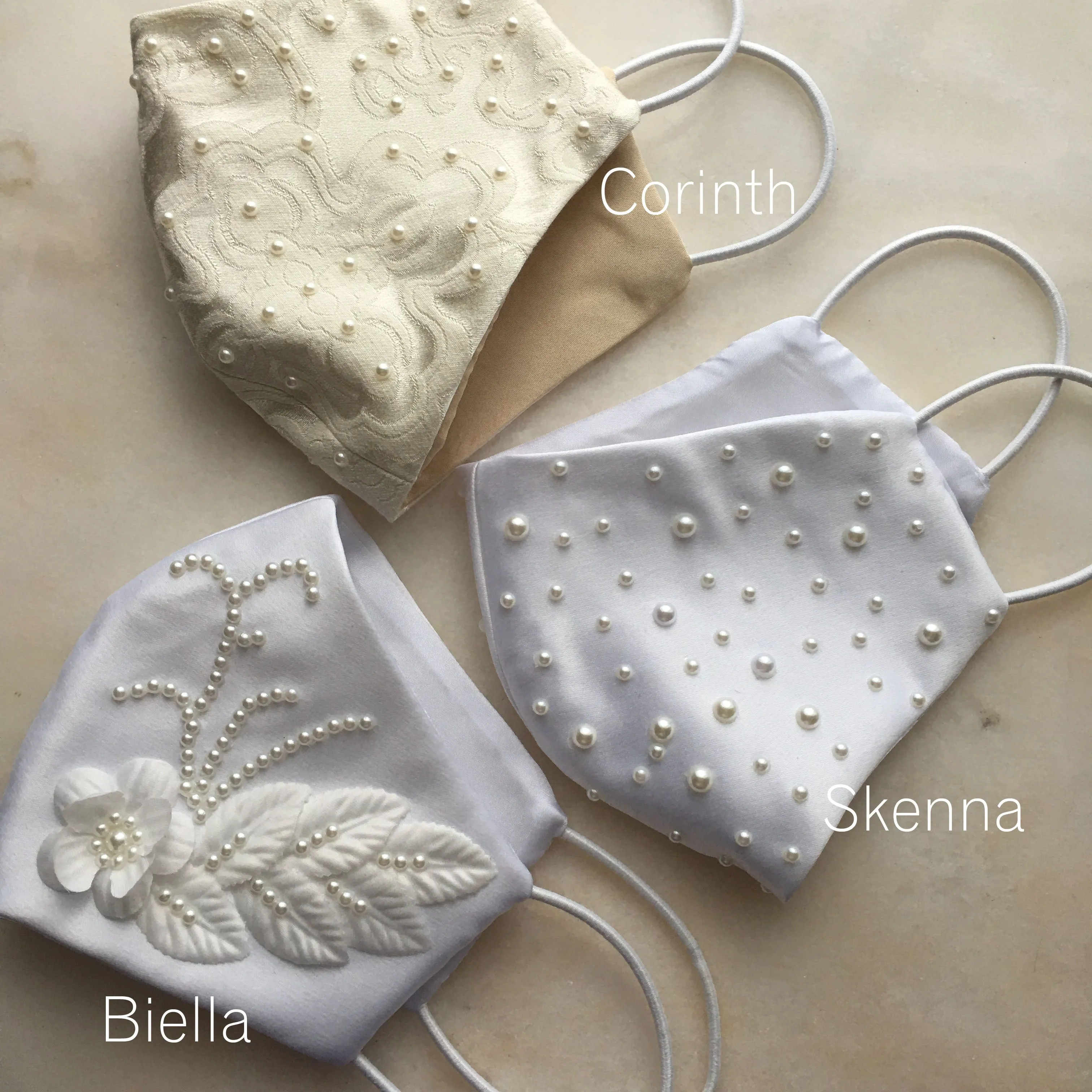 Biella Bridal Face Mask embellished with flowers and pearls