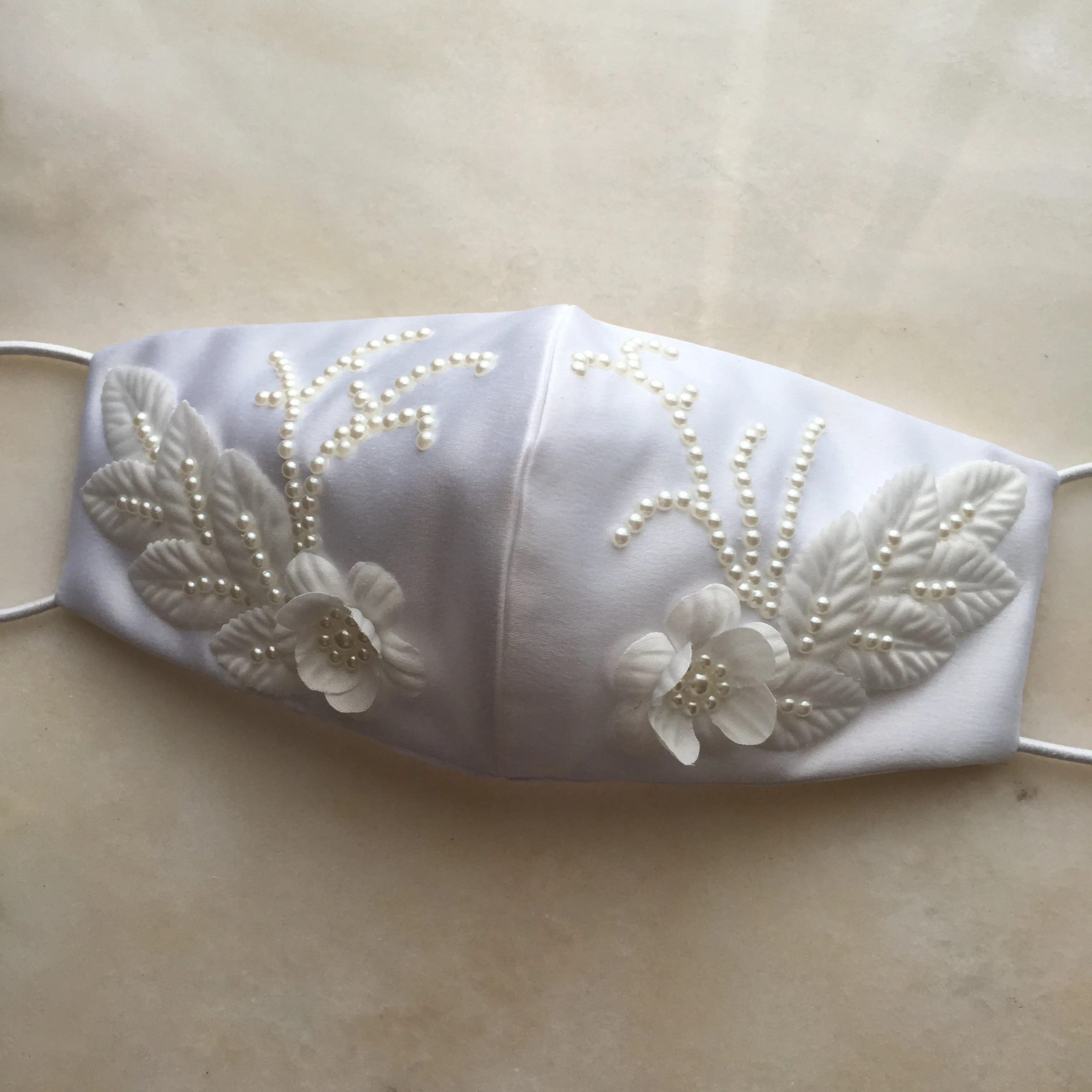 Biella Bridal Face Mask embellished with flowers and pearls