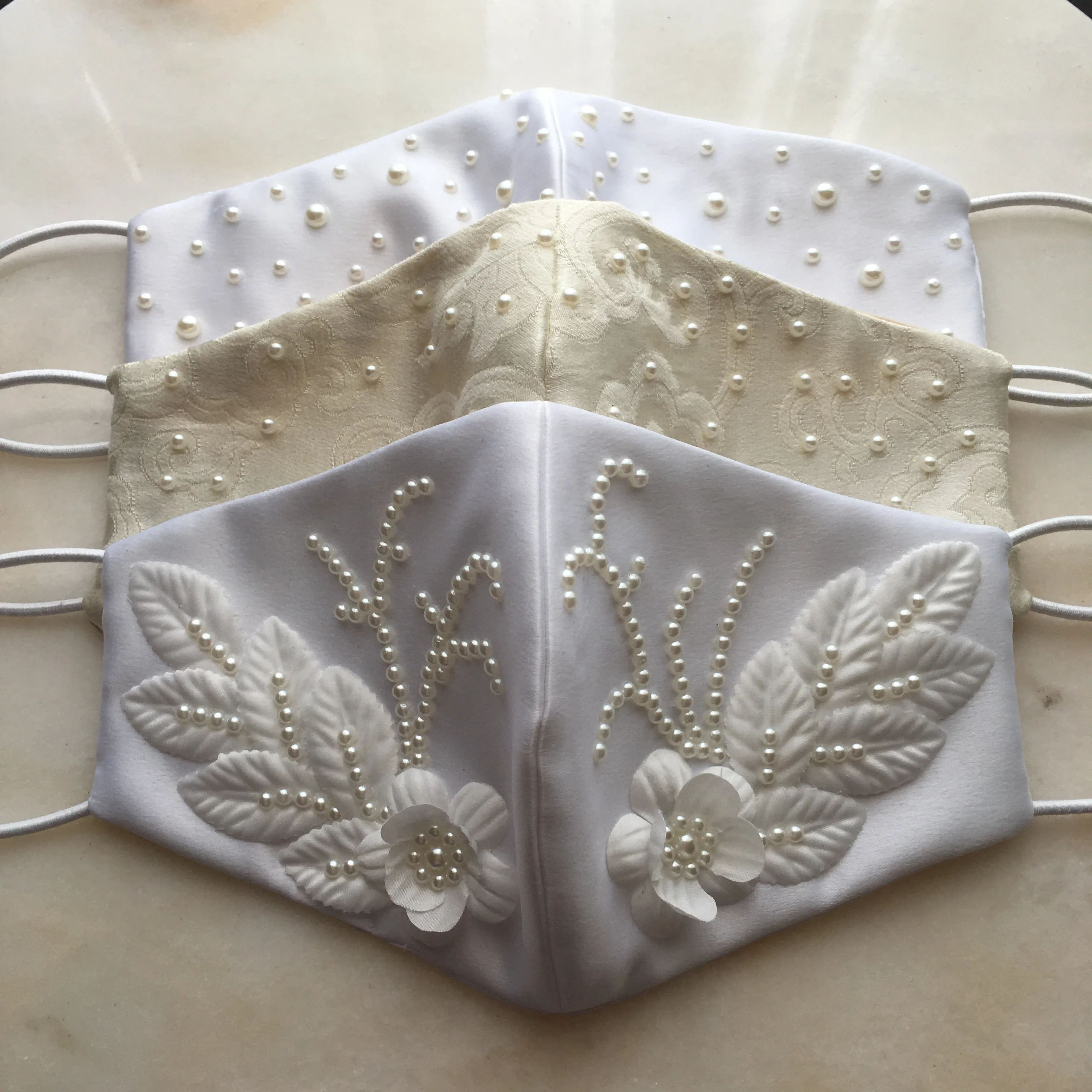 Biella Bridal Face Mask embellished with flowers and pearls
