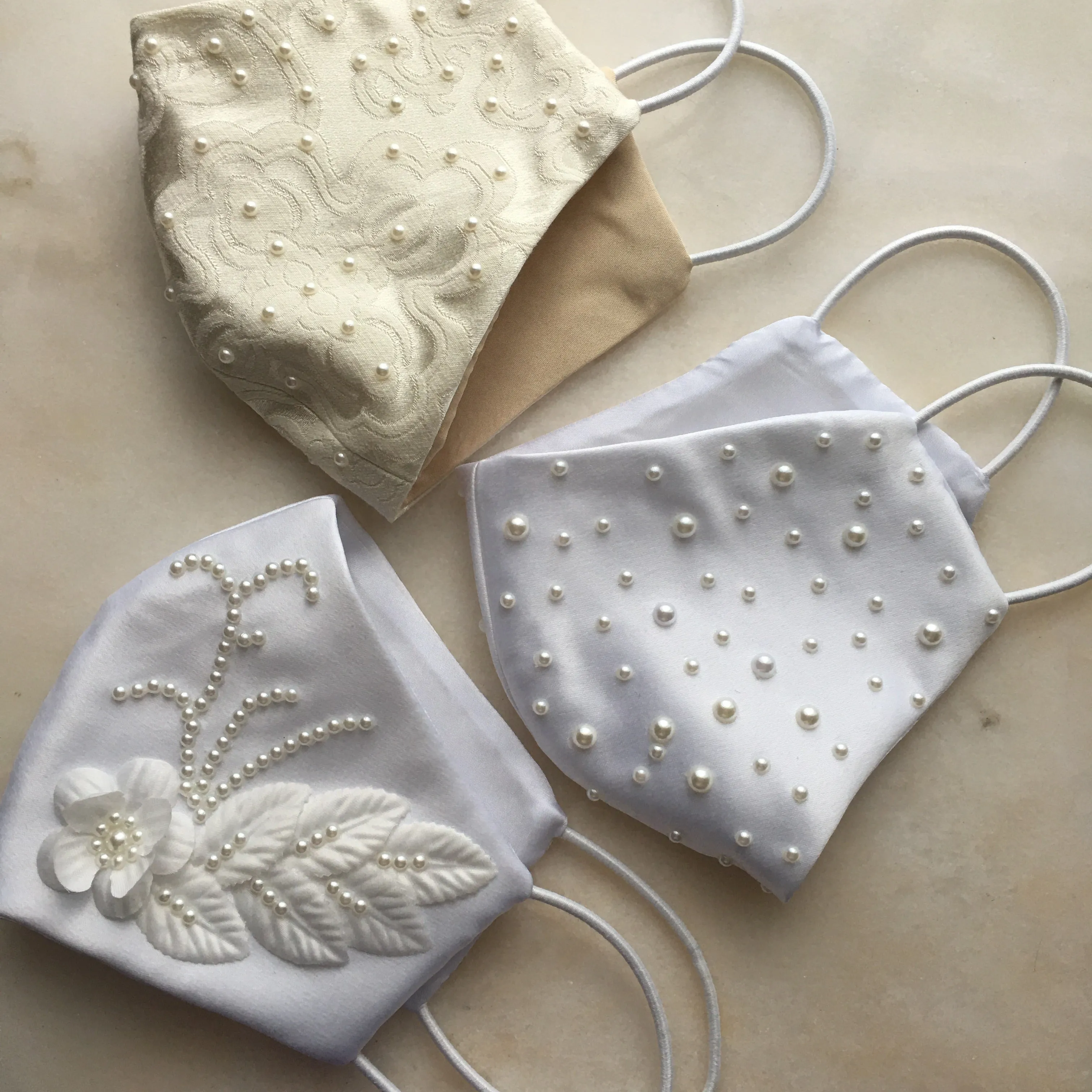 Biella Bridal Face Mask embellished with flowers and pearls