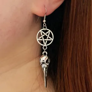 Bird Skull Earrings Witch Jewelry Gothic Earrings Pentagram Crow Skull Gothic Pagan Earrings Gift Wiccan